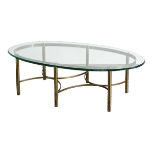Mid Century Oval Shaped Brass Coffee Table, Hollywood Regency Table, Brass Coffee Table