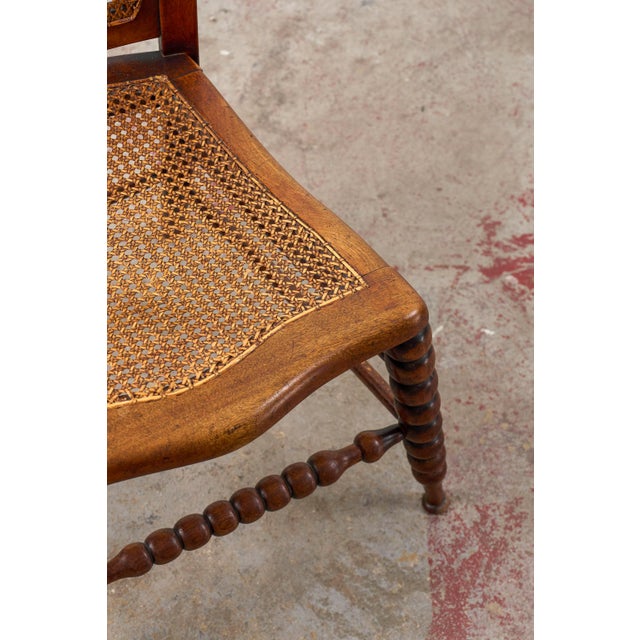 Antique Petite Walnut Accent/ Nursing Chair With Hand-Tied Cane Seat + Back With Bobbin Legs For Sale - Image 10 of 10