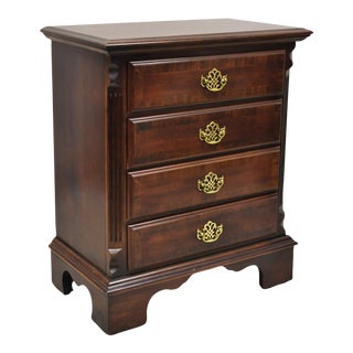 Vintage Cherry Wood Chippendale Style 4 Drawer Nightstand Bedside Table For Sale
