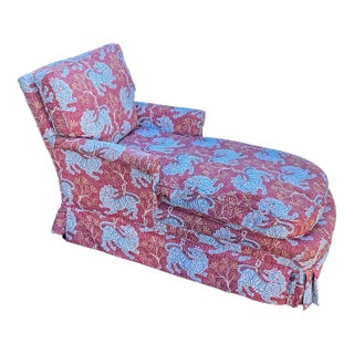 Mid-Century Chaise Lounge Newly Upholstered in Chinoiserie Tiger Printed Cotton For Sale