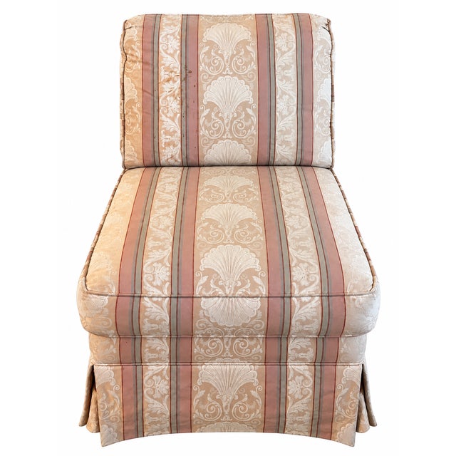 1990s Ethan Allen Rose & Cream Striped Damask-Style Skirted Slipper Chair For Sale - Image 13 of 15