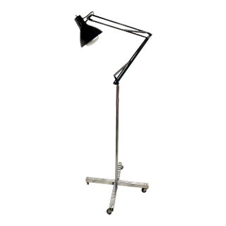 Chrome Rolling Floor Lamp With Articulated Arm, Spotlight For Sale