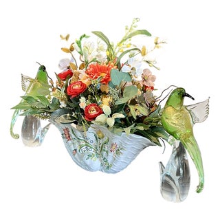 Centerpiece Cheerful Faux Array in Vintage Hand Painted Italian Ceramic Scalloped Bowl For Sale