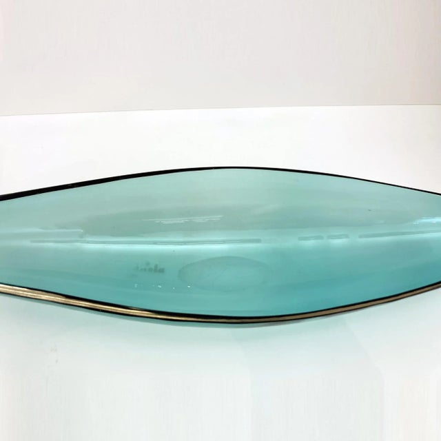Mid-Century Modern Vintage Blenko Dish, Teal Blue For Sale - Image 3 of 6
