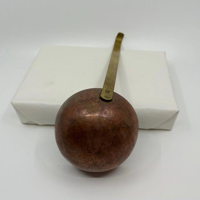 Copper Vintage Hand Forged Copper and Tin Ladle With Brass Finish Metal Handle For Sale - Image 8 of 8