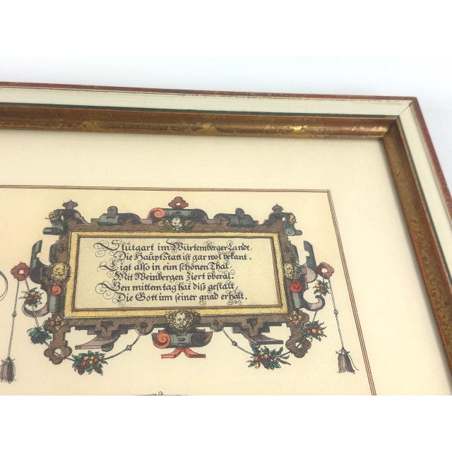 1960s Jonathan Sauter, After Jonathan Sauter, View of Stuttgart in 1592, Colored Copperplate Engraving, 1960s, Framed For Sale - Image 5 of 11