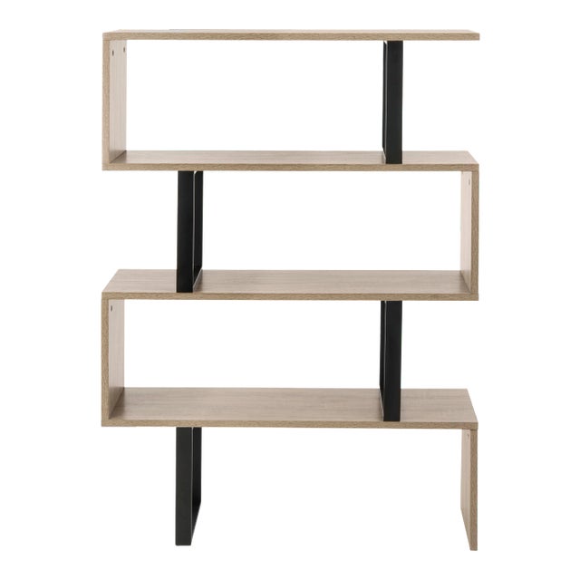 Retro Mid Wood Etagere in Oak & Black For Sale