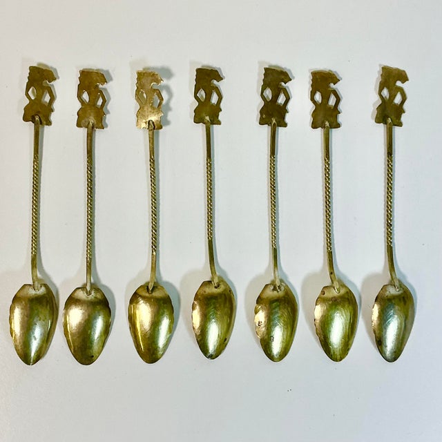 Late 19th C. Antique Art Deco Egyptian Sphinx Demitasse Spoons - Set of 7 For Sale - Image 10 of 14