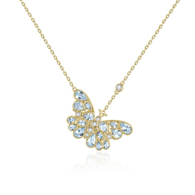 Metal Nina Zhou Aquamarine Diamond Butterfly Pendant Necklace in 14k White Gold For Sale - Image 7 of 10