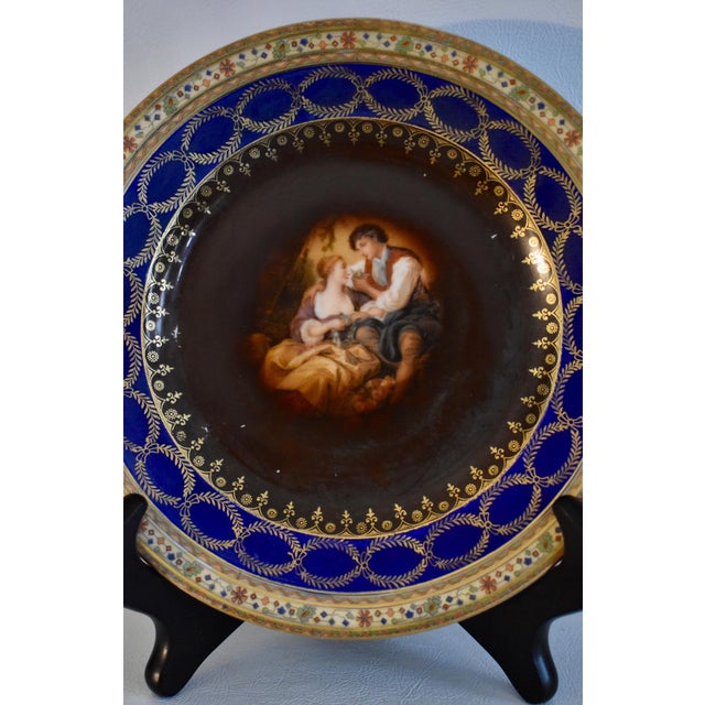 Vintage Victoria Czechoslovakia Porcelain Cabinet Plate Cobalt Blue Gold For Sale - Image 12 of 13