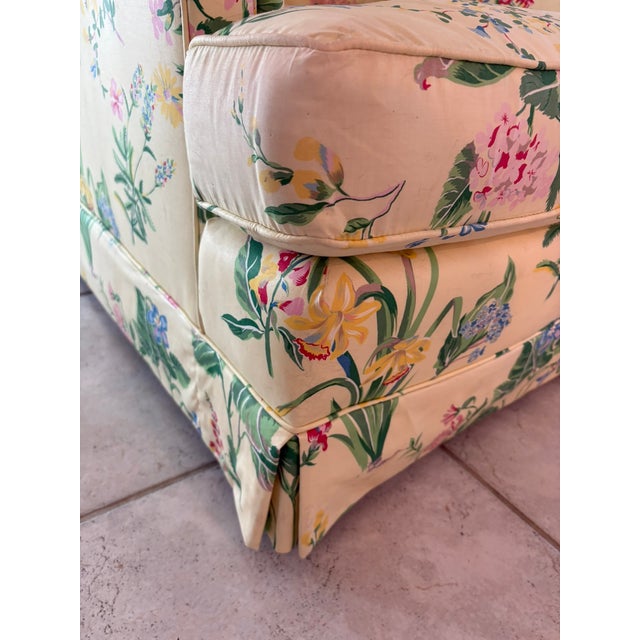 Late 20th Century Henredon Custom Yellow Floral Chintz Upholstered Armchair With Ottoman For Sale - Image 15 of 16
