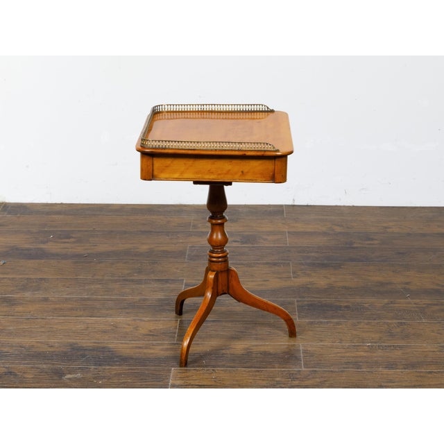 Wood 19th Century English Regency Period Fruitwood Guéridon Side Table with Pierced Brass Gallery For Sale - Image 7 of 12