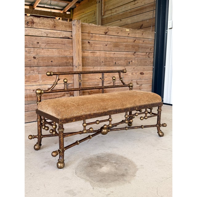 Vintage Hollywood Regency Gilt Metal Ball Finial Bench For Sale - Image 12 of 12