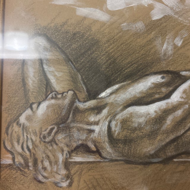 Sculpture Materials Vintage Paul Cadmus Mixed Media Charcoal and Paint in Gilt Frame For Sale - Image 7 of 9