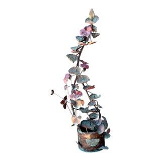 Vintage Patinated Copper Lotus Sculpture For Sale