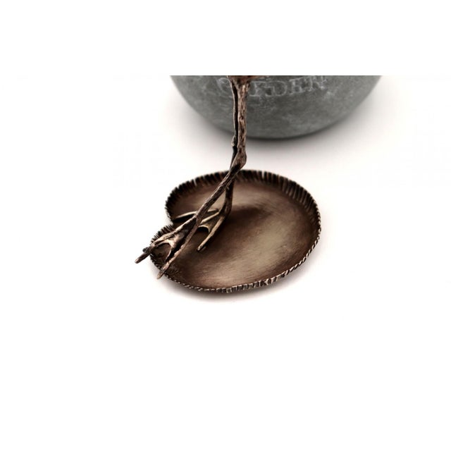 Silver Heron with Reliefs and Application on Hard Stone and Water Lily Leaf For Sale - Image 3 of 6