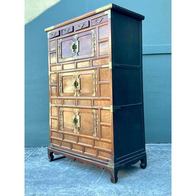 Vintage Brass Trimmed Burl Wood Cabinet For Sale - Image 4 of 11