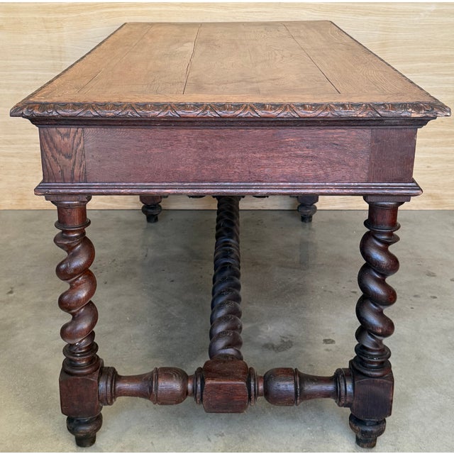 19th Spanish Walnut Desk or Console Table With Two Drawers & Solomonic Legs For Sale - Image 6 of 12