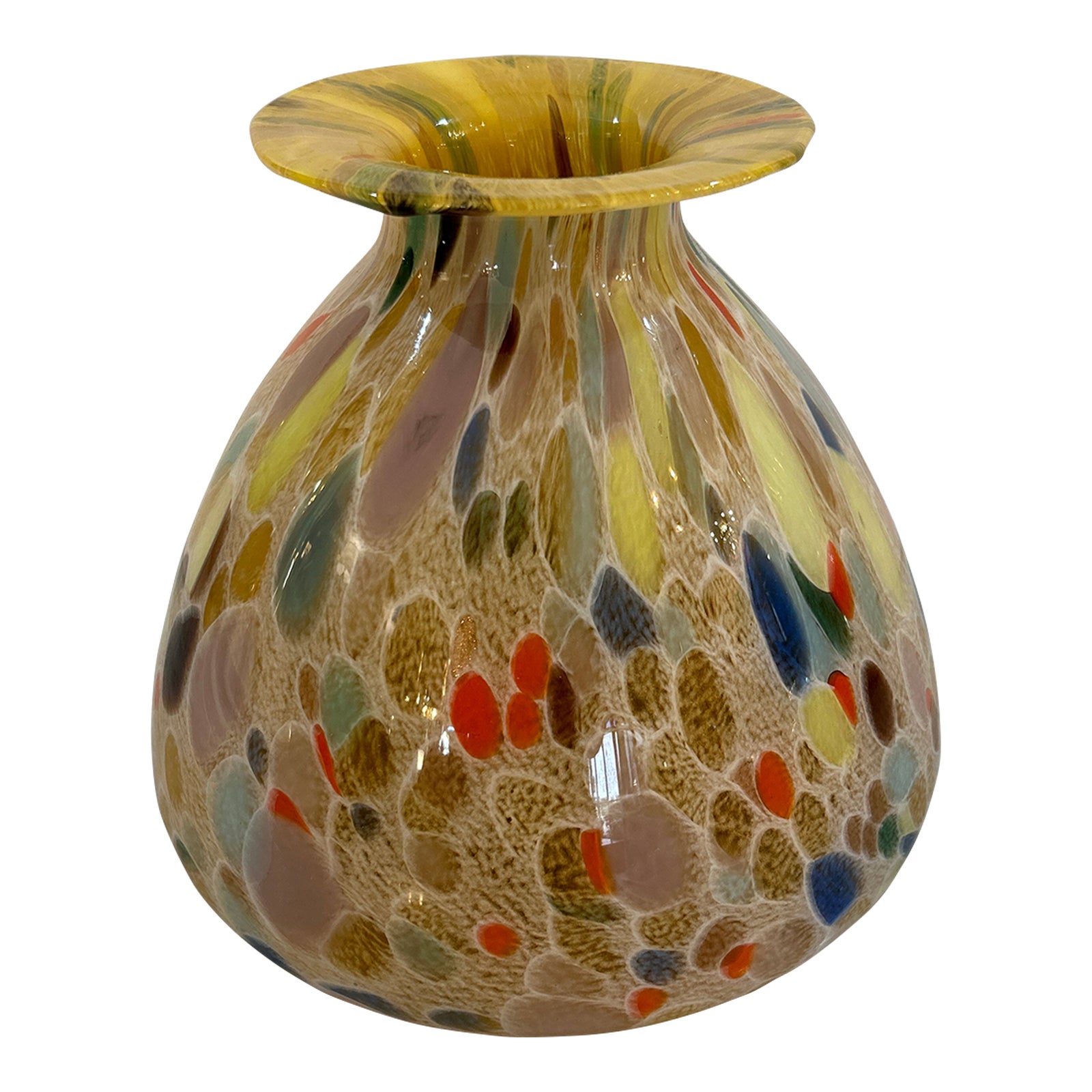 Italian Blown Glass Millefiori Vase/ Vessel With Flat Rim | Chairish