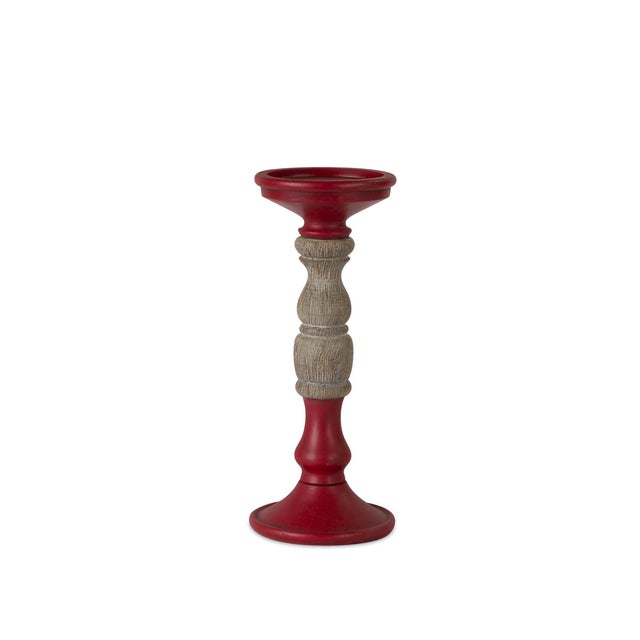 Modern Red Candle Holder with Wood Accent (Set of 3) For Sale - Image 3 of 4