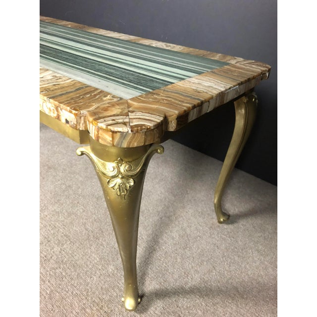 Fine quality 19th century Grand Tour gilt bronze base and specimen marble and agate top. Rare green marble center and...