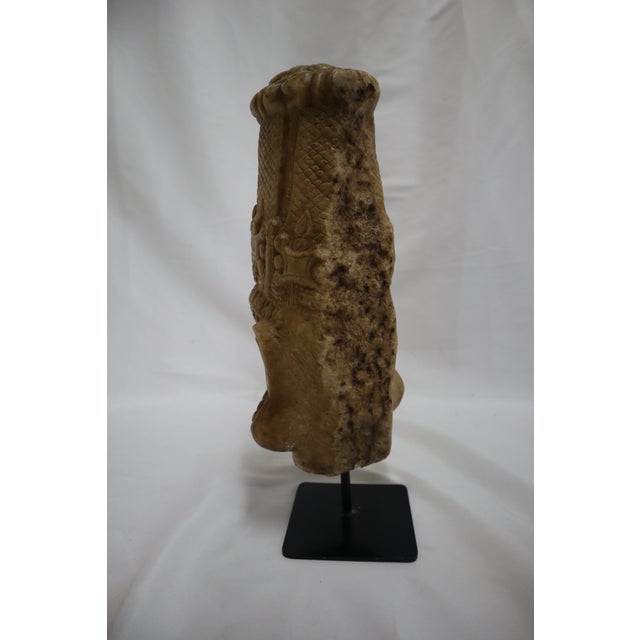 Early 20th Century Hand Carved Stone Head of Indian Deity Statue on Stand For Sale - Image 5 of 12