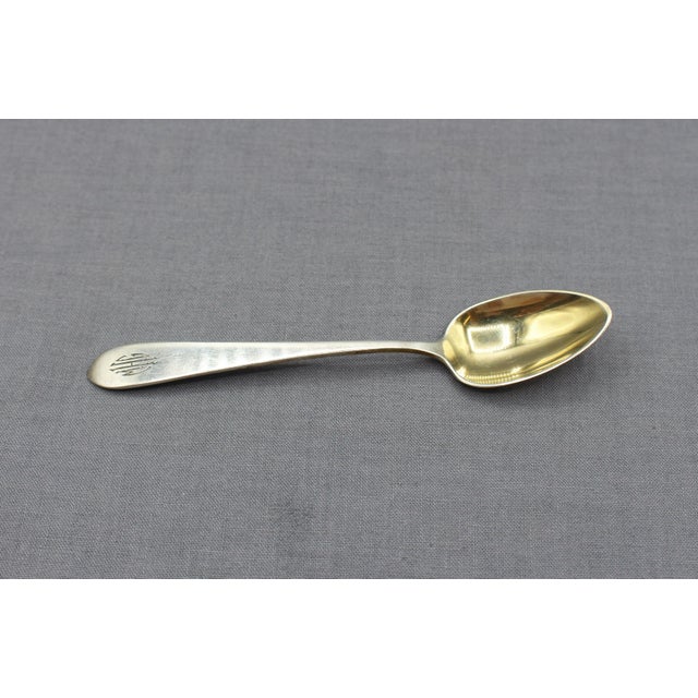 Set of 8 sterling silver demitasse spoons, "Mothers" 1875 pattern by Gorham. Fine Arts & Crafts monogram "MGH". Gilded...