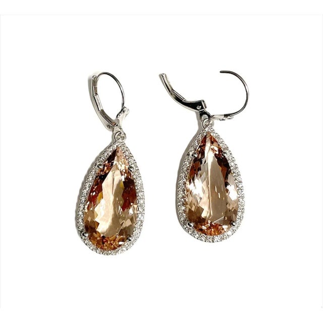 Modern 15.73 Ct Natural Morganite & Diamond Earrings - 2 Pieces For Sale - Image 3 of 3
