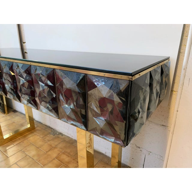 Contemporary Italian Murano Glass and Brass Console For Sale - Image 4 of 11