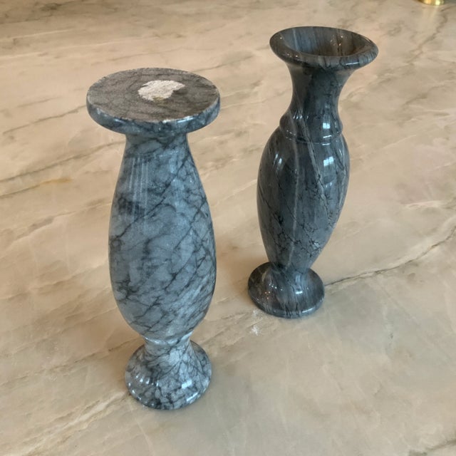 Late 20th Century Late 20th Century Grey Marble Bud Vases - a Pair For Sale - Image 5 of 9