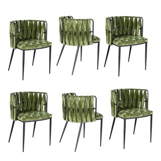 Showroom Sample Set of 6 Green and Black Dining Chairs For Sale