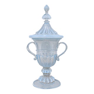 Venetian Opalescent Glass Covered Urn, Attributed Salviati - Early 20th Century For Sale