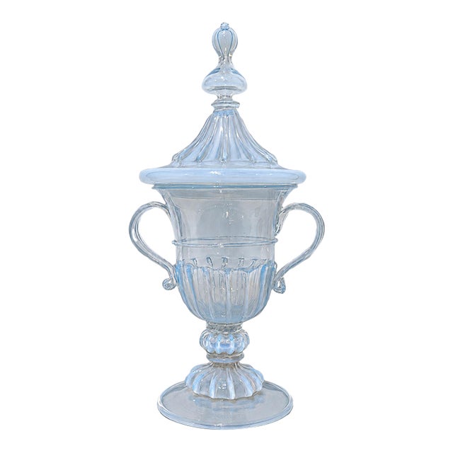 Venetian Opalescent Glass Covered Urn, Attributed Salviati - Early 20th Century For Sale