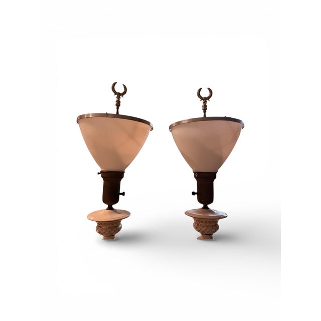 1970s Pair of Corinthian Column Lamps With Glass Shades. For Sale In West Palm - Image 6 of 11