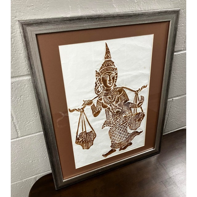 Mid 20th Century Vintage Framed Thai Temple Rubbing on Rice Paper Artwork For Sale - Image 5 of 16