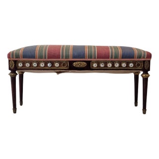 Louis XVI Style Dressing Bench in Beech, Bronze and Porcelain, France, 1850 For Sale