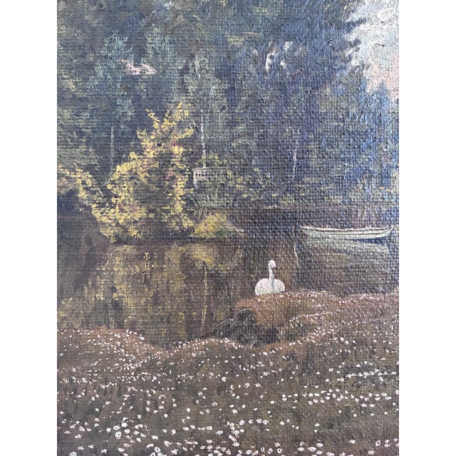 Antique Original Swan Oil Painting, Framed Garden Landscape Art For Sale - Image 4 of 12
