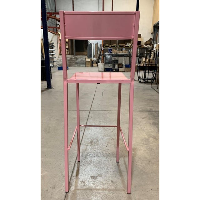 New Pink Industrial Wrought Iron Shop, Counter Stool with Metal Seat and Back For Sale - Image 13 of 18