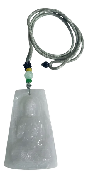 Vintage Jadeite Jade Carved Wealth Pendant W/ Lord Buddha