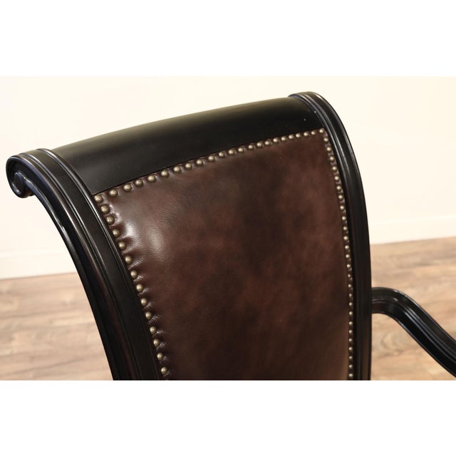 Black and Borwn Glazed Leather Executive Chair With Nail Trim and Umbria Finish Frame For Sale - Image 4 of 8