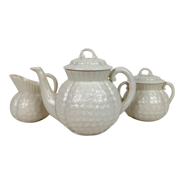 1940s Lenox Hawthorne White Tea Set- 3 Pieces For Sale