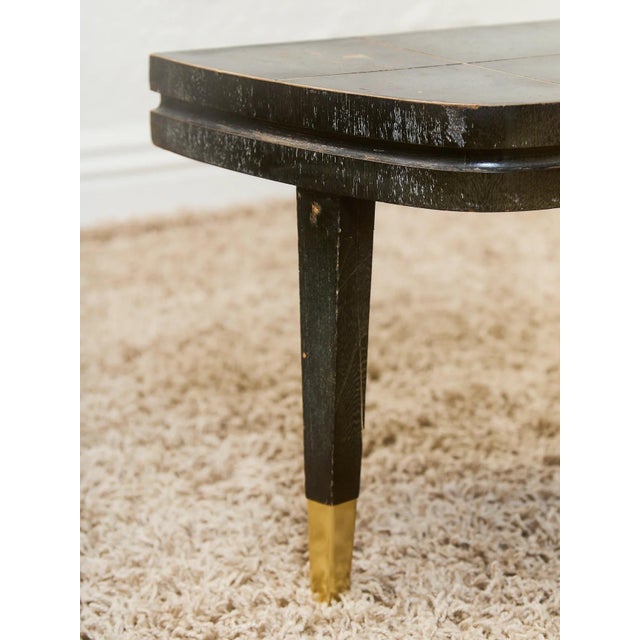 Black Mid 20th Century Curved Black Cerrused Distressed Coffee Table With Brass Accents For Sale - Image 8 of 12