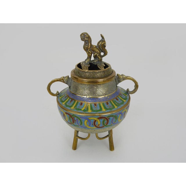 19th Century Burnt Tripod Perfume Bottle Covered in Gilded Bronze and Partitioned Enamels, Vietnam For Sale - Image 5 of 11
