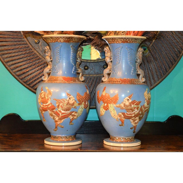 Antique Japanese Blue Satsuma Samurai Vases a Pair Chairish