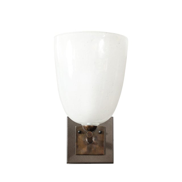 Pair of Modernist Hand-Blown Murano Glass Pulegoso Sconces in Oil Rubbed Bronze For Sale - Image 4 of 17
