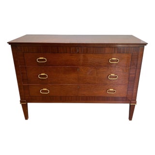 1950s Neoclassical style chest of drawers in wood and brass For Sale