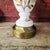 Vintage Milk Glass Table Lamp With Gold Floral Design & Brass Base For Sale - Image 16 of 18