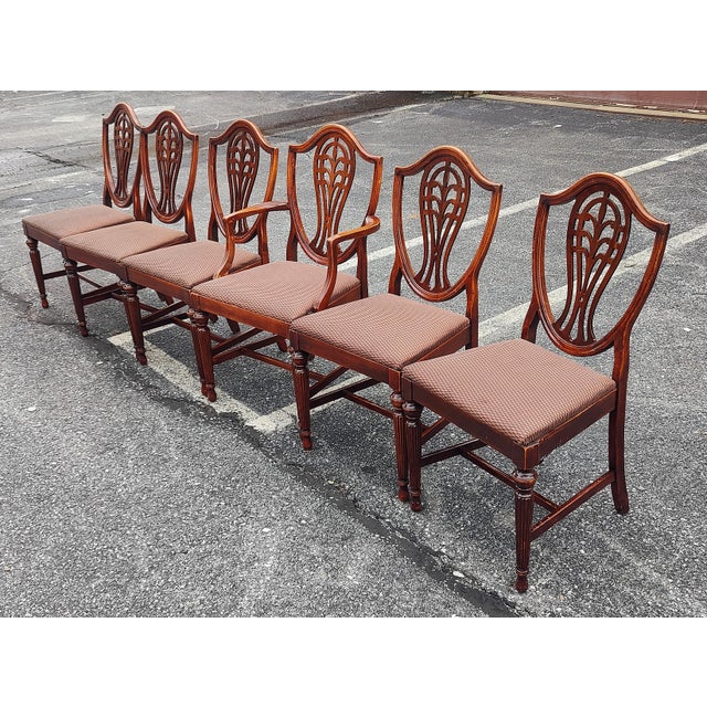 Mid 20th Century Vintage Hepplewhite Style Carved Shield Back Dining Chairs - Set of 6 For Sale - Image 11 of 12