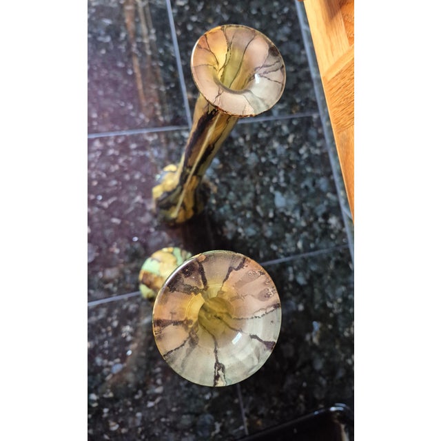 Vintage Post-Modern Tall Earth-Toned Art Glass Bud Vases - Pair For Sale - Image 4 of 7