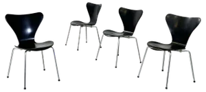 Danish Modern 7 Series Chairs in Black Wood by Arne Jacobsen for Fritz Hansen, 1970s, Set of 4